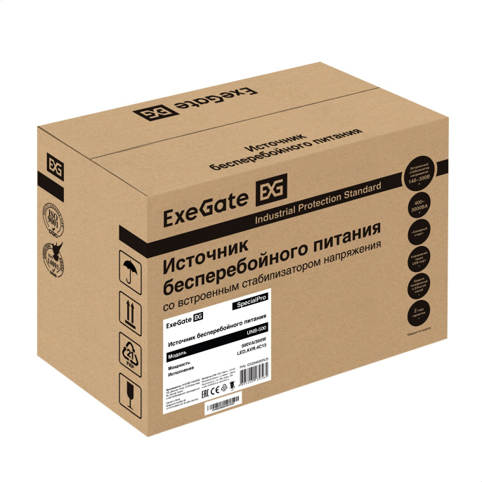 ИБП ExeGate SpecialPro UNB-500.LED.AVR.4C13 (500VA/300W, LED, AVR, 4*C13, батарея 12V 4.5Ah, Black) EX294608RUS