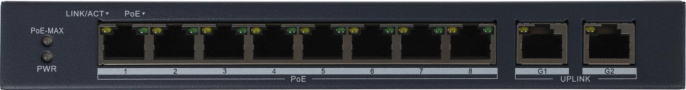 Коммутатор HiWatch DS-S1008P 8x100Мбит/с 2x1Гбит/с 8PoE 8PoE+ 60W неуправляемый