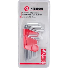 Набор Г-образных шестигранных ключей INTERTOOL 9 шт., 1.5-10 мм, Cr-V HT-0601
