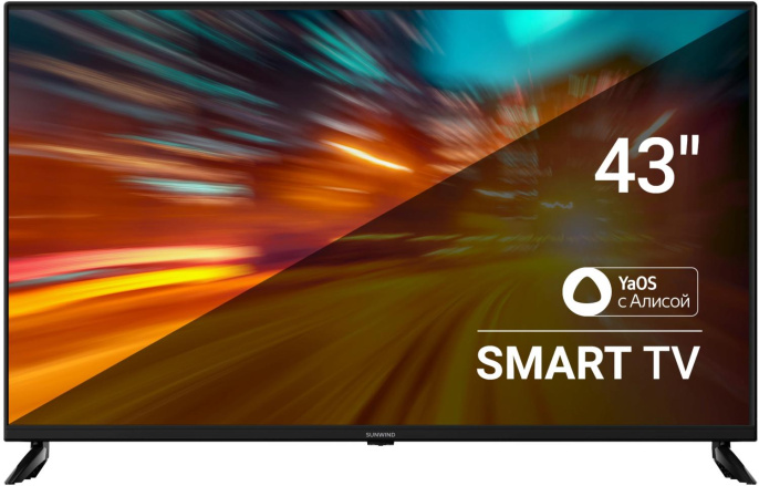 43" Телевизор SunWind SUN-LED43XU400 4K Ultra HD, черный, СМАРТ ТВ, YaOS
