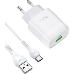 HOCO Зарядное устройство Hoco 18Вт, 3А, QC3.0, 1xUSB + кабель USB/Type-C, CS12A, белый, блистер (HC-03737)