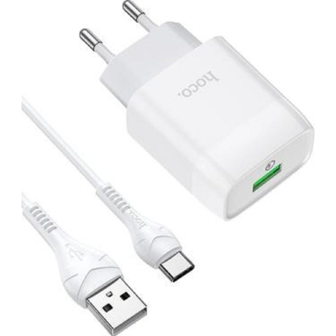 HOCO Зарядное устройство Hoco 18Вт, 3А, QC3.0, 1xUSB + кабель USB/Type-C, CS12A, белый, блистер (HC-03737)