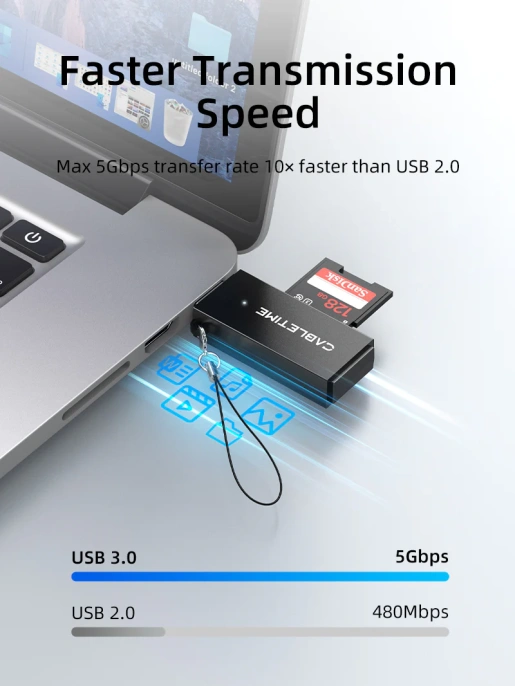 Кардридер CABLETIME CD41G (CT-ASD3-PB ) - USB 3.0, SD-адаптер, черный