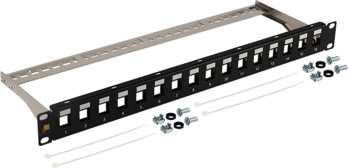 Патч-панель наборная 19", экранированная, 16 портов, 1U, LANMASTER LAN-PPN16OK-STP