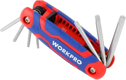 Набор ключей WorkPro WP222021 8 предметов складные, хром-ванадиевая сталь, закаленная и отпущенная, эргономичный дизайн рукоятки для удобного захвата, T9, T10, T15, T20, T25, T27, T30, T40