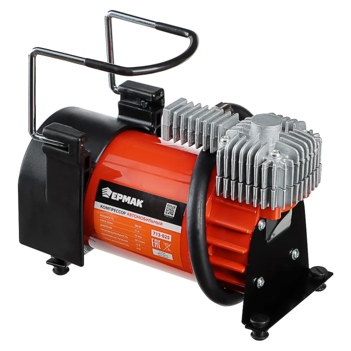 Автомобильный компрессор ЕРМАК крокодилы к АКБ шланг 5м, в сумке 12V, 280W, 60 л/мин металл 713-025