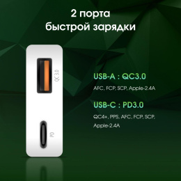 Сетевое зар./устр. Digma Pro DPW3A 30W 3A PD+QC USB-C/USB-A универсальное белый DPW3A3GX11WH