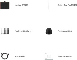 Графический планшет Huion Inspiroy RTS-300 Pink перо/5080LPI/300 PPS/6 клавиш/8192 уровней нажатия/раб.пов. 160*100/USB-A