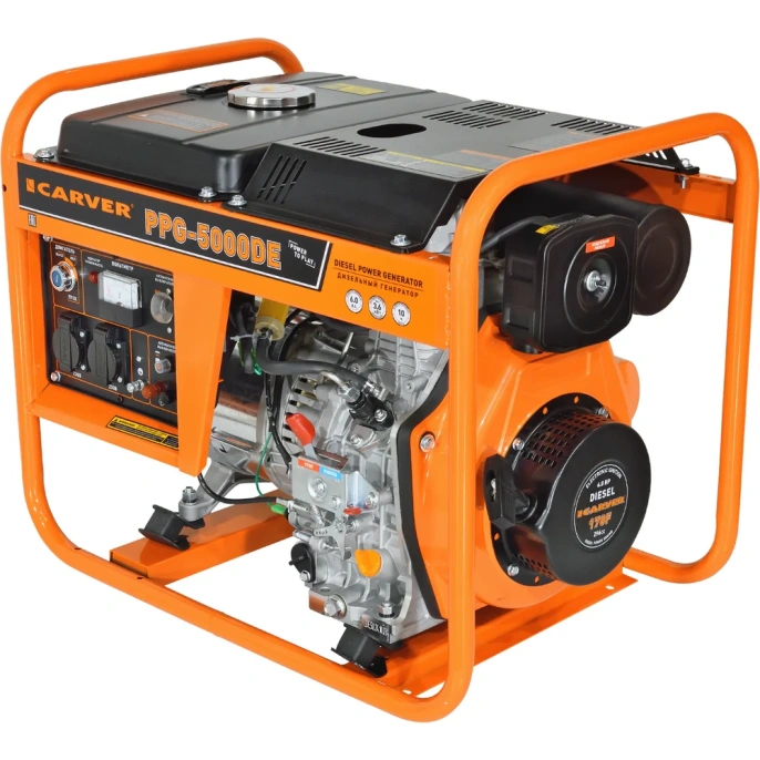 Генератор CARVER PPG - 5000DE дизель LT-178F, 3,3/3,6кВт, 220В, бак12.5л, э/старт, медь 12шт/пал 01.020.00051