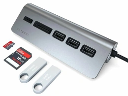USB-концентратор Satechi Type-C USB Hub & Micro/SD Card Reader. Интерфейс USB-C. 3 порта USB 3.0 , слоты для карты памяти. Цвет серый космос.