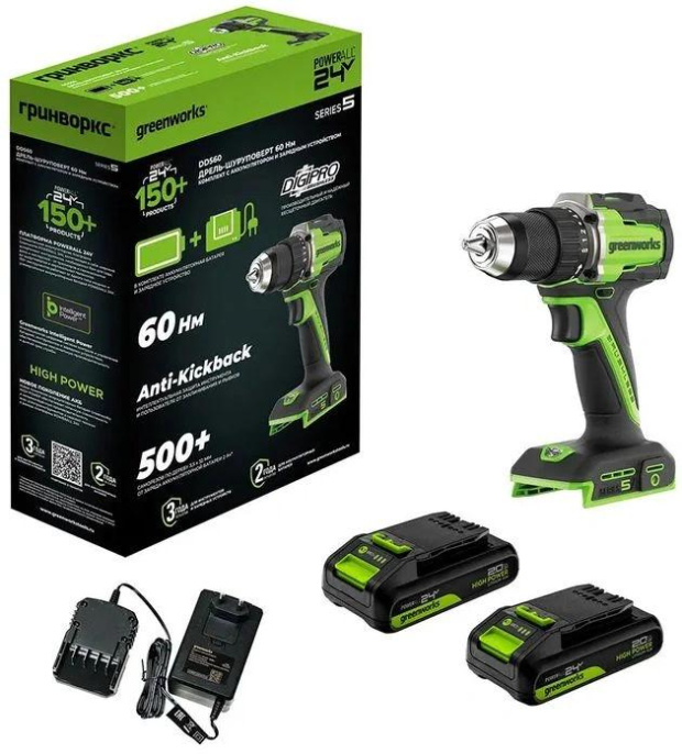 Дрель-шуруповерт Greenworks DD345 аккум. патрон:быстрозажимной 3708307