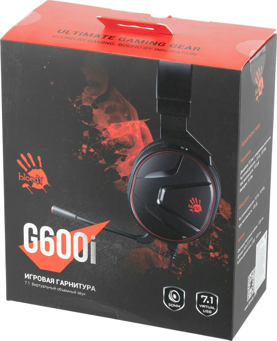 Наушники с микрофоном A4Tech Bloody G600i черный 1.3м мониторные USB оголовье G600I