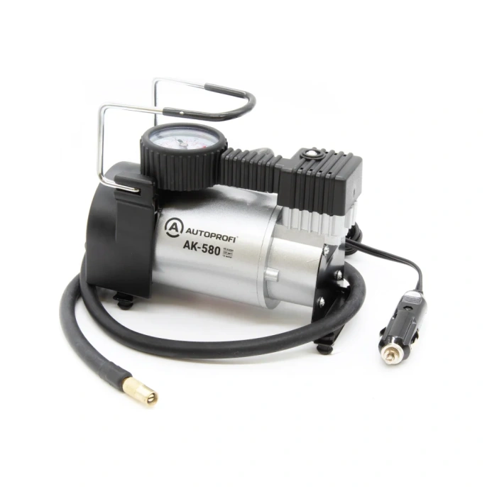 Воздушный компрессор AUTOPROFI 40 л./мин., 12v/14a, 150w, шланг 1 м., шнур питания 3 м., питание от прикуривателя,  набор из 4-х переходников для надувн. изделий, сумка AK-580