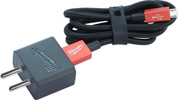 Сетевое зарядное Milwaukee M12 (4932459888) (Micro-USB кабель 90 см, AC-адаптер с USB портом 2.1 А, оплетка)