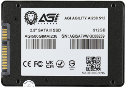 Накопитель SSD AGI AI238 512GB AGI500GIMAI238-CB 2.5", SATA 3.0, 3D NAND, скорость чтения/записи: 530/510MB/s