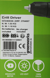Дрель-шуруповерт Greenworks GD24DD35 аккум. патрон:быстрозажимной 3704007