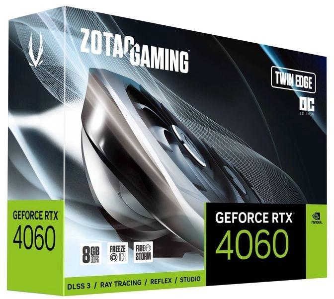 Видеокарта Zotac RTX4060 TWIN EDGE OC 8GB GDDR6 128bit 3xDP HDMI 2FAN Medium Pack ZT-D40600H-10M