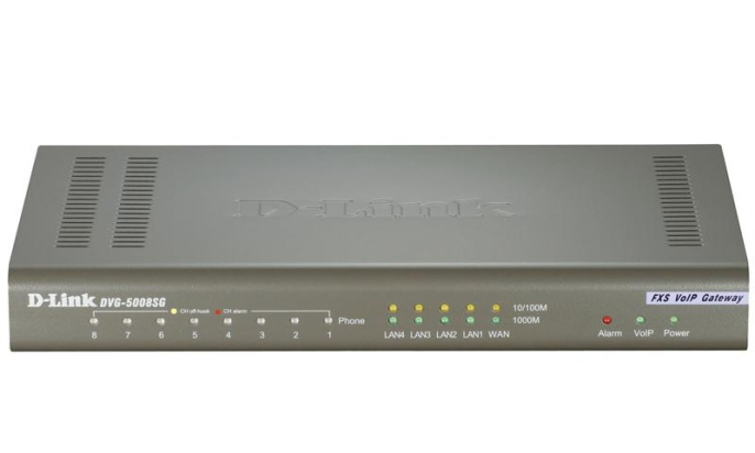 D-LINK DVG-5008SG/A1A Шлюз VoIP 8-ports FXS RJ-11, 1-port 10/100/1000BASE-TX Gigabit Ethernet WAN, 4-ports 10/100/1000BASE-TXGigabit Ethernet port LAN SIP VoIP Gateway