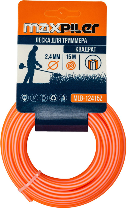 Леска для триммера Maxpiler MLB-12415Z (2.4ммх15м, квадрат, цвет: бело-оранжевый)