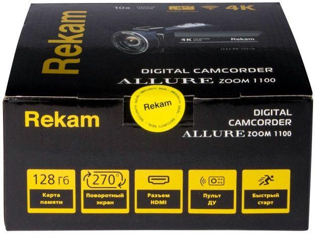 Видеокамера Rekam Allure zoom 1100, черный, Flash, ИК-пульт дистанционного управления, Защитная крышка объектива, Кабель USB, Аккумулятор, Мягкий чехол, Ремешок [2503000001]