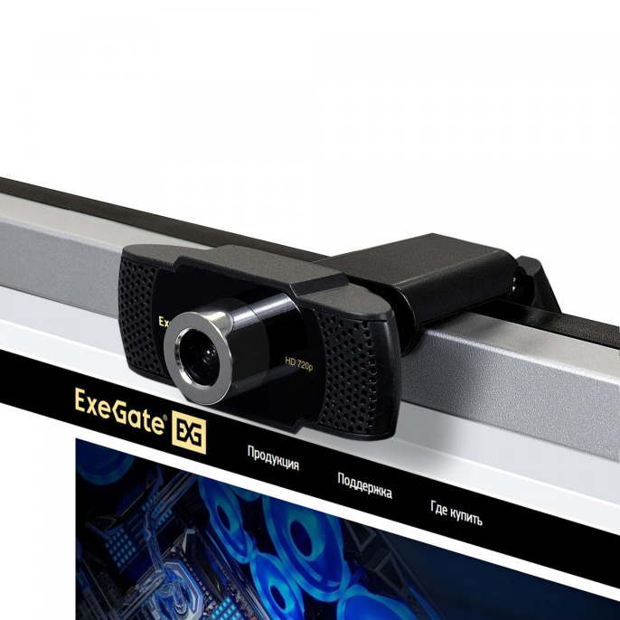 Веб-камера ExeGate BusinessPro C922 HD (1.3Мп, 1280х720, 720P, 30fps, ручной фокус, 4-линзовый объектив, микрофон с шумоподавлением, универсальное крепление, отверстие под штатив, USB, кабель 1,5 м, Windows® 7/8/10/11, Mac OS 10.6 и выше, Chrome OS™, Andr