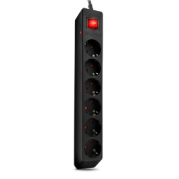 Сетевой фильтр SVEN Optima 1,8 м SV-021016 6 розеток с защитными шторками черный, цветная коробка