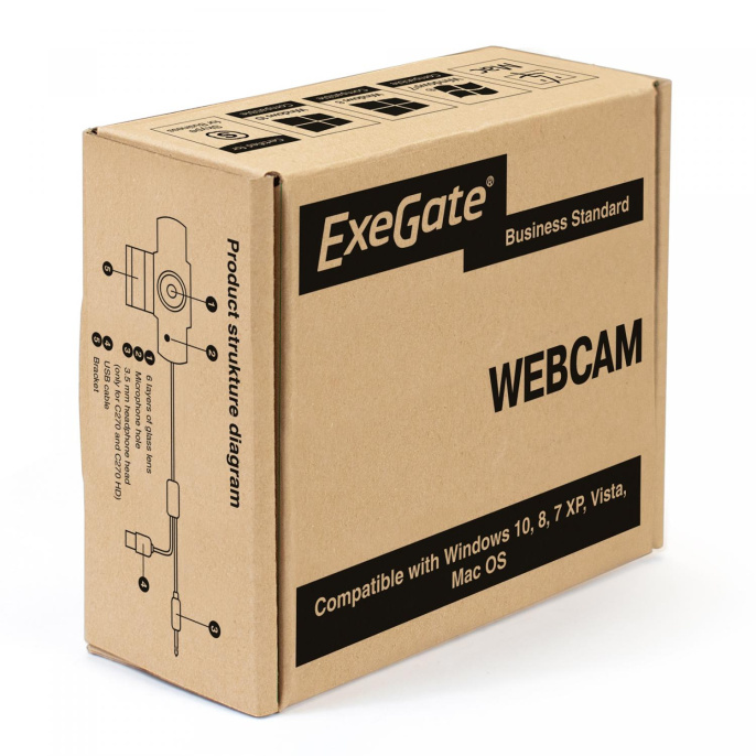 Web-камера ExeGate GoldenEye C920 EX286182RUS Full HD 2Мп, 1920х1080, 1080P, 30fps, фиксированный фокус, микрофон с шумоподавлением, универсальное крепление, USB, кабель 1,5 м, Windows® 7/8/10/11, Mac OS 10.6 и выше, Chrome OS™, Android 5.0 и выше