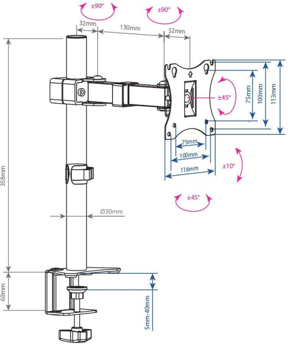 Настольный кронштейн для монитора ArmMedia LCD-T02 VESA75/100 15-32" 7кг 10220