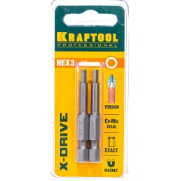 Биты торсионные кованые, обточенные (HEX3; 50 мм; 2 шт.) KRAFTOOL 26127-3-50-2