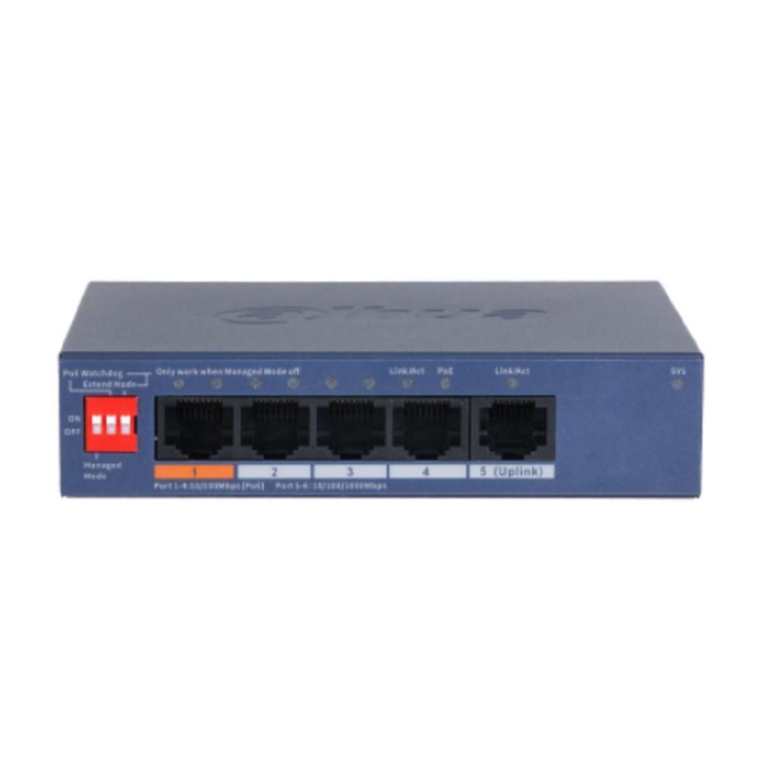 Коммутатор Dahua DH-CS4005-4ET1GT-60 (L2) 4x100Мбит/с 1x1Гбит/с 4PoE 60W управляемый