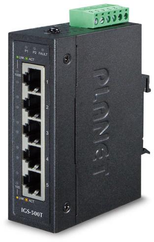 IGS-500T индустриальный неуправляемый коммутатор/ IGS-500T IP30 Compact size 5-Port 10/100/1000T Gigabit Ethernet Switch -40~75 degrees C