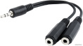 Кабель Cablexpert разветвитель аудио сигнала Jack 3.5(M) 3pin/2xJack 3.5(F), 10см, черный, пакет CCA-415-0.1M