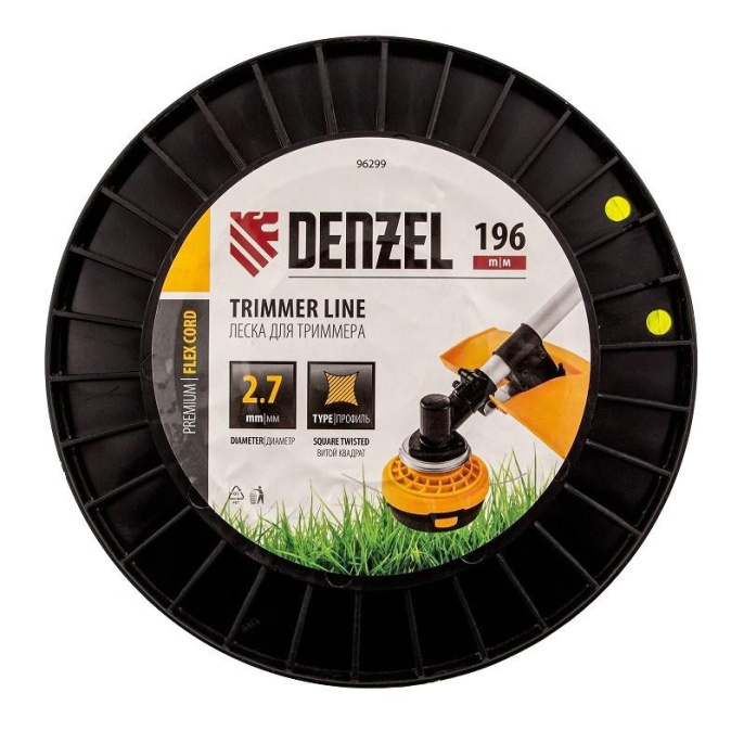 Denzel Леска для триммера витой квадрат, 2,7мм х 196м, на DIN катушке FLEX CORD [96299]