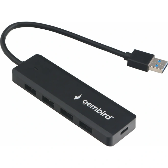 Разветвитель Gembird USB3.1 4хUSB, с доп.питанием (порт Type-C), кабель USB 19см, черный, UHB-C414