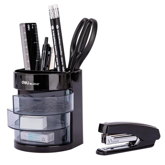 Настольный набор Deli E38253, 12 предметов, черный