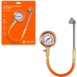 Манометр стрелочный профессиональный Airline, с шлангом, обрезиненный, 10 АТМ APR-M-03