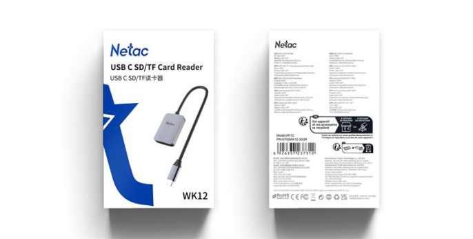 NETAC Картридер Netac WK12 WK12GYCN USB3.2 SD, SDHC, SDXC, microSD, microSDHC, microSDXC, Серебристый