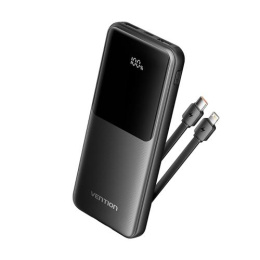 Power Bank Vention 10000mAh Micro-USB/C/A/A со встроенными кабелями 22.5W Чёрный с LED Дисплеем, шт. FHOB0