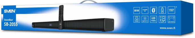 Саундбар SVEN SB-2055, черный 80 Вт, Bluetooth, HDMI, ПДУ, Optical, USB, дисплей SV-022471