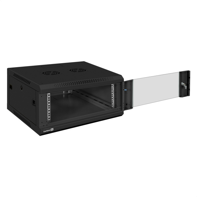 Шкаф телекоммуникационный 19" настенный 4U ExeGate EC-WM-4U.600.G.BLACK 19”, 4U, 600x600x280mm ШхГхВ , передняя дверь закаленное стекло, съемные боковые панели, пыле- и влагозащита IP23, черный RAL 9004 EX300262RUS