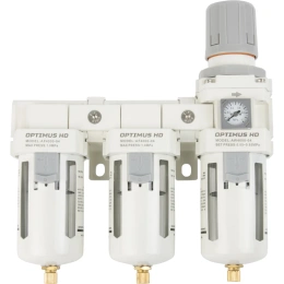 Блок подготовки воздуха 1/2" трехступенчатый с влаго-маслоотделителем, регулятором и манометром hd Optimus AFFW4000-04