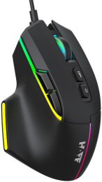 Мышь HAFF Mystery (MS-GM110WR) (беспроводная: радио+BT, 8 клавиш, RGB-подсветка, сенсор IC202, DPI: 800-3200, аккумулятор 500mAh, кабель 1.6 м плетеный Type-C, цвет: черный)