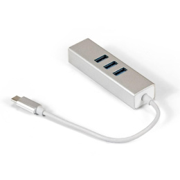 Кабель-адаптер ExeGate EXE-77C-45 (USB3.0 Type C --> 3xUSB3.0 + 1xRJ45 UTP 1000Mbps RTL8153, корпус алюминиевый, серебристый) EX294188RUS