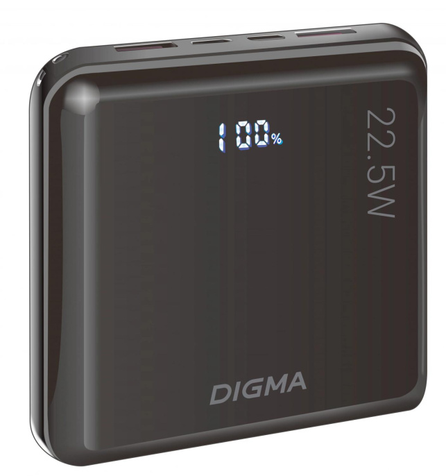 Мобильный аккумулятор Digma DGPF10D 10000mAh QC3.0/PD3.0 22.5W 5A 2xUSB-A/USB-C черный/золотистый DGPF10D22PBK