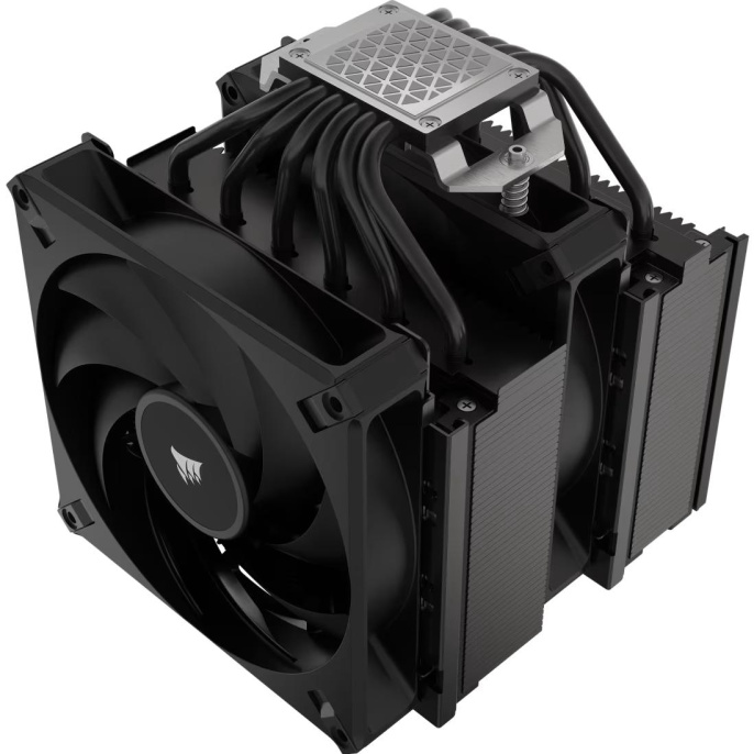 Кулер для процессора CPU Cooler Corsair A115 Twin Tower 270W, 4-pin PWM, 165mm, Al/Cu, 6x6mm, 2x140mm, 84.5CFM, 33.9dBA, 1600RPM, S: 1851/1700/1200/115X, AM5/AM4, black CT-9010011-WW