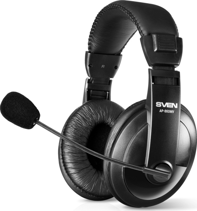 Наушники с микрофоном Sven AP-860MV черный 2м мониторные оголовье (SV-0410860)