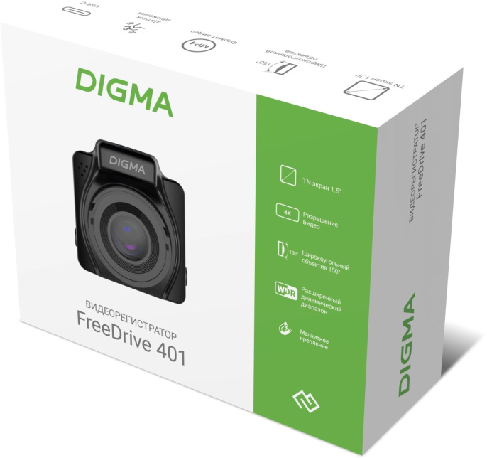 Видеорегистратор Digma FreeDrive 401 черный 8Mpix 2160x3840 170гр. NTK96675