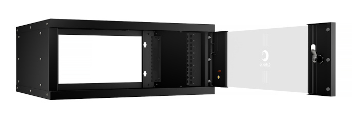 Cabeus WSC-05D-4U55/45-BK Шкаф телекоммуникационный настенный 19" 4U, серия LIGHT разборный, дверь стекло, цвет черный