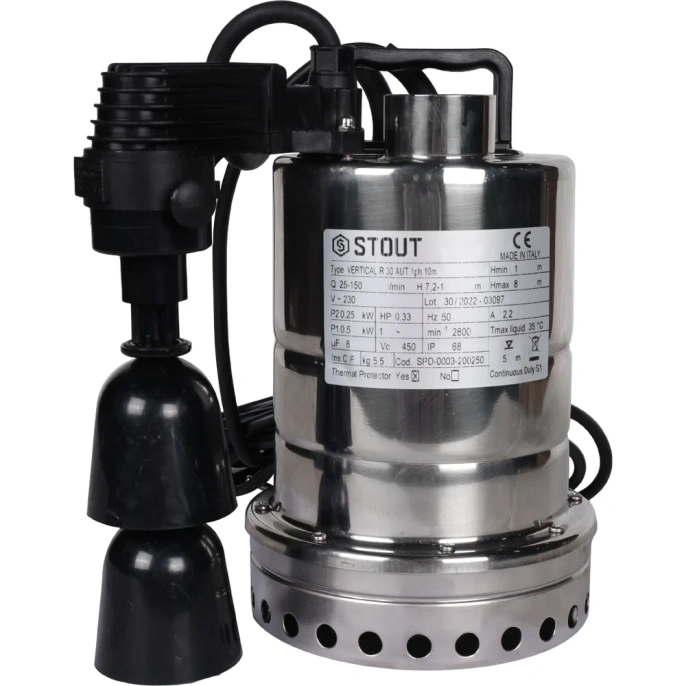 Дренажный насос с вертикальным поплавком STOUT Spd-0003-200250 RG0091CN917S67