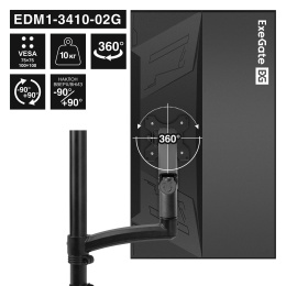 Кронштейн для монитора 13"-34" настольный ExeGate EDM1-3410-02G EX300163RUS (газовая пружина, VESA 75x75, 100x100, макс.нагрузка 10 кг, наклон -90°/+90°, поворот -90°/+90°, вращение 360°, 2 способа крепления: сквозное и струбцина, цвет черный)